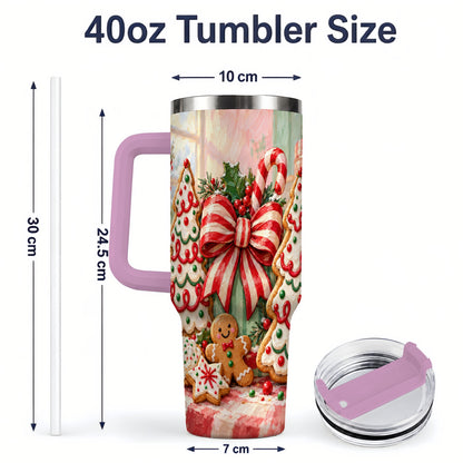 #pl[40oz|Pink] Christmas Tree Cookies 40oz Handled Tumbler, Sweet Holiday Artwork