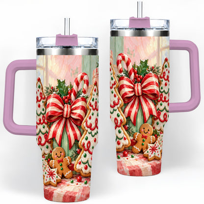 #pl[40oz|Pink] Christmas Tree Cookies 40oz Handled Tumbler, Sweet Holiday Artwork