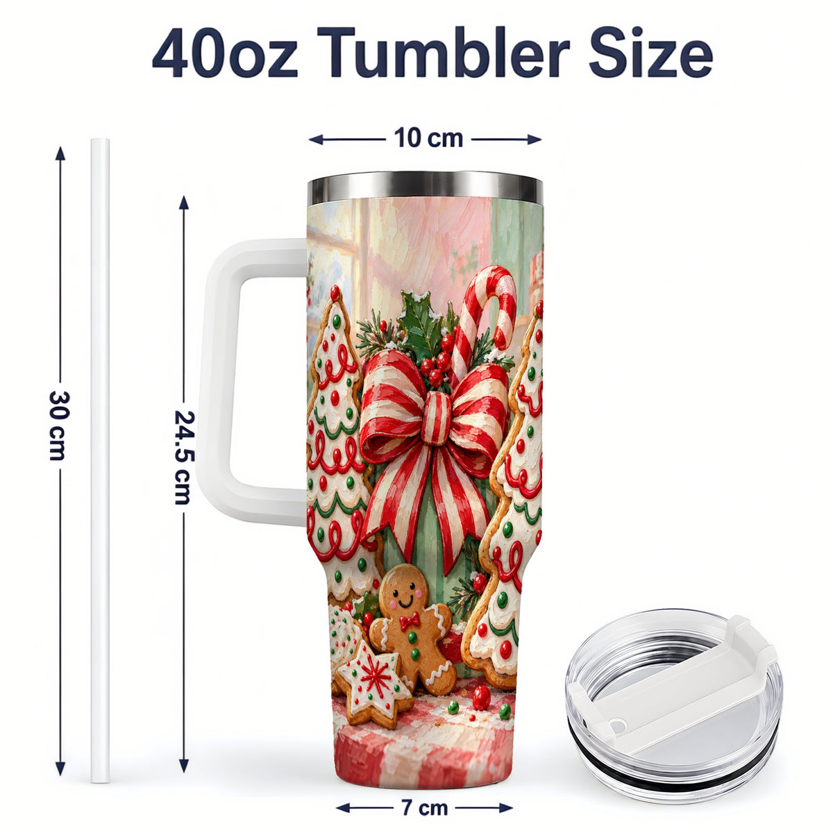 #pl[40oz|White] Christmas Tree Cookies 40oz Handled Tumbler, Sweet Holiday Artwork