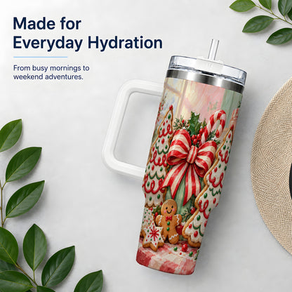 Christmas Tree Cookies 40oz Handled Tumbler, Sweet Holiday Artwork