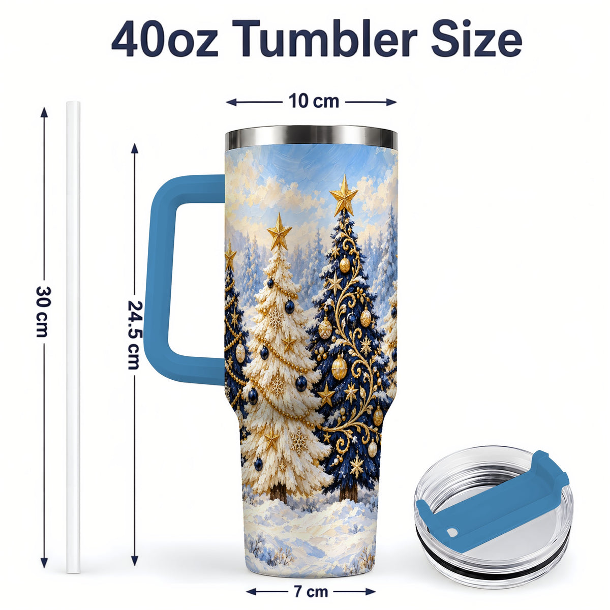 #pl[40oz|Blue] Navy Blue Christmas Trees 40oz Tumbler, Festive Winter Forest Design