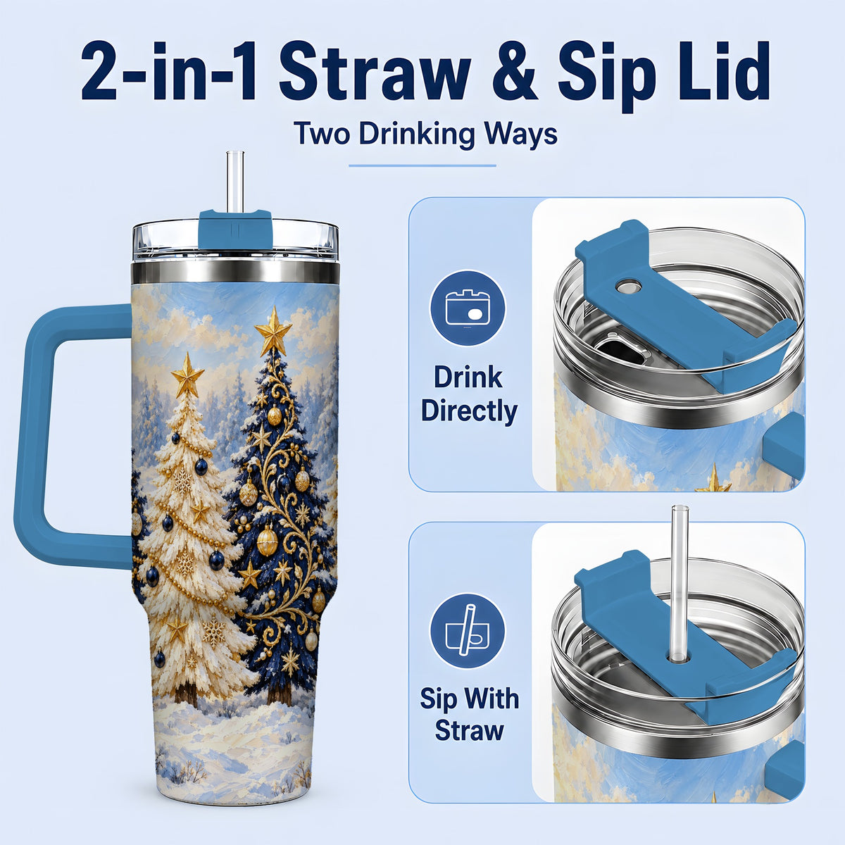 #pl[40oz|Blue] Navy Blue Christmas Trees 40oz Tumbler, Festive Winter Forest Design