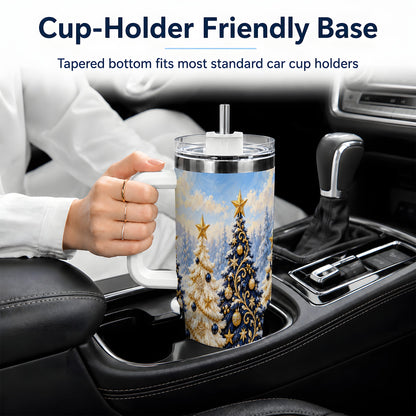 Navy Blue Christmas Trees 40oz Tumbler, Festive Winter Forest Design