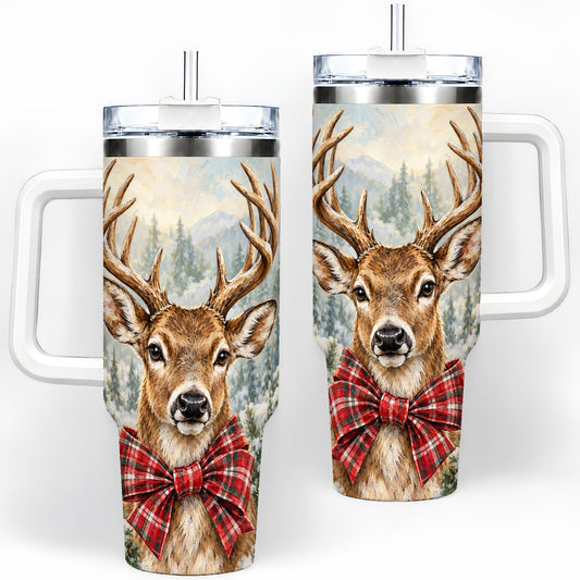 Christmas Deer 40oz Tumbler, Rustic Woodland Wildlife Holiday Art