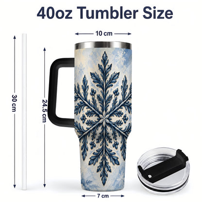 #pl[40oz|Black] Navy Blue Snowflake 40oz Tumbler, Botanical Winter Pattern Artwork
