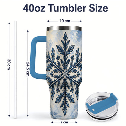 #pl[40oz|Blue] Navy Blue Snowflake 40oz Tumbler, Botanical Winter Pattern Artwork