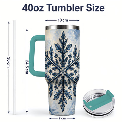 #pl[40oz|Green] Navy Blue Snowflake 40oz Tumbler, Botanical Winter Pattern Artwork
