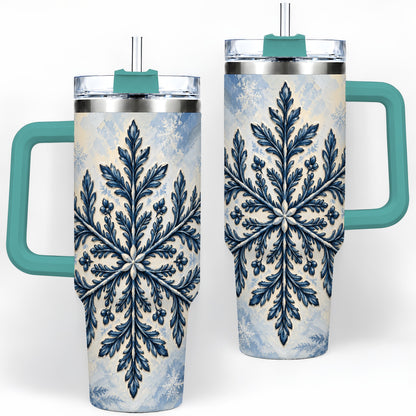 #pl[40oz|Green] Navy Blue Snowflake 40oz Tumbler, Botanical Winter Pattern Artwork