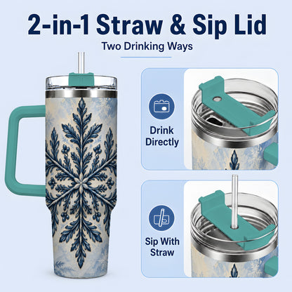 #pl[40oz|Green] Navy Blue Snowflake 40oz Tumbler, Botanical Winter Pattern Artwork