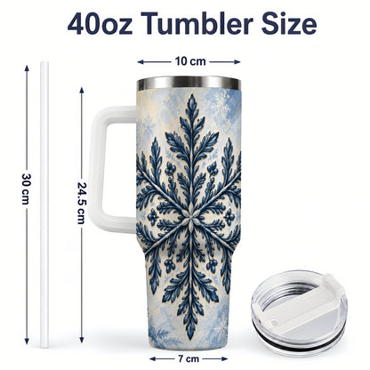 #pl[40oz|White] Navy Blue Snowflake 40oz Tumbler, Botanical Winter Pattern Artwork