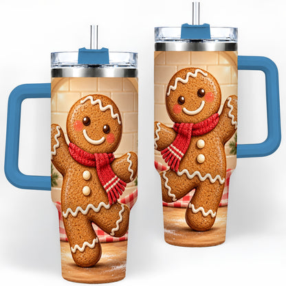 #pl[40oz|Blue] Gingerbread Cookie 40oz Tumbler, Festive Red Scarf Holiday Design