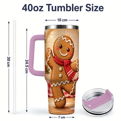 #pl[40oz|Pink] Gingerbread Cookie 40oz Tumbler, Festive Red Scarf Holiday Design