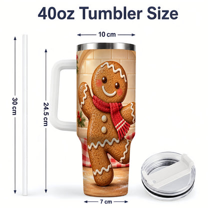 #pl[40oz|White] Gingerbread Cookie 40oz Tumbler, Festive Red Scarf Holiday Design