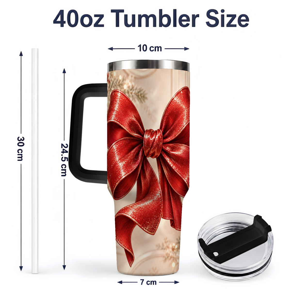 #pl[40oz|Black] Red Christmas Bow 40oz Tumbler, Elegant Festive Ribbon Design