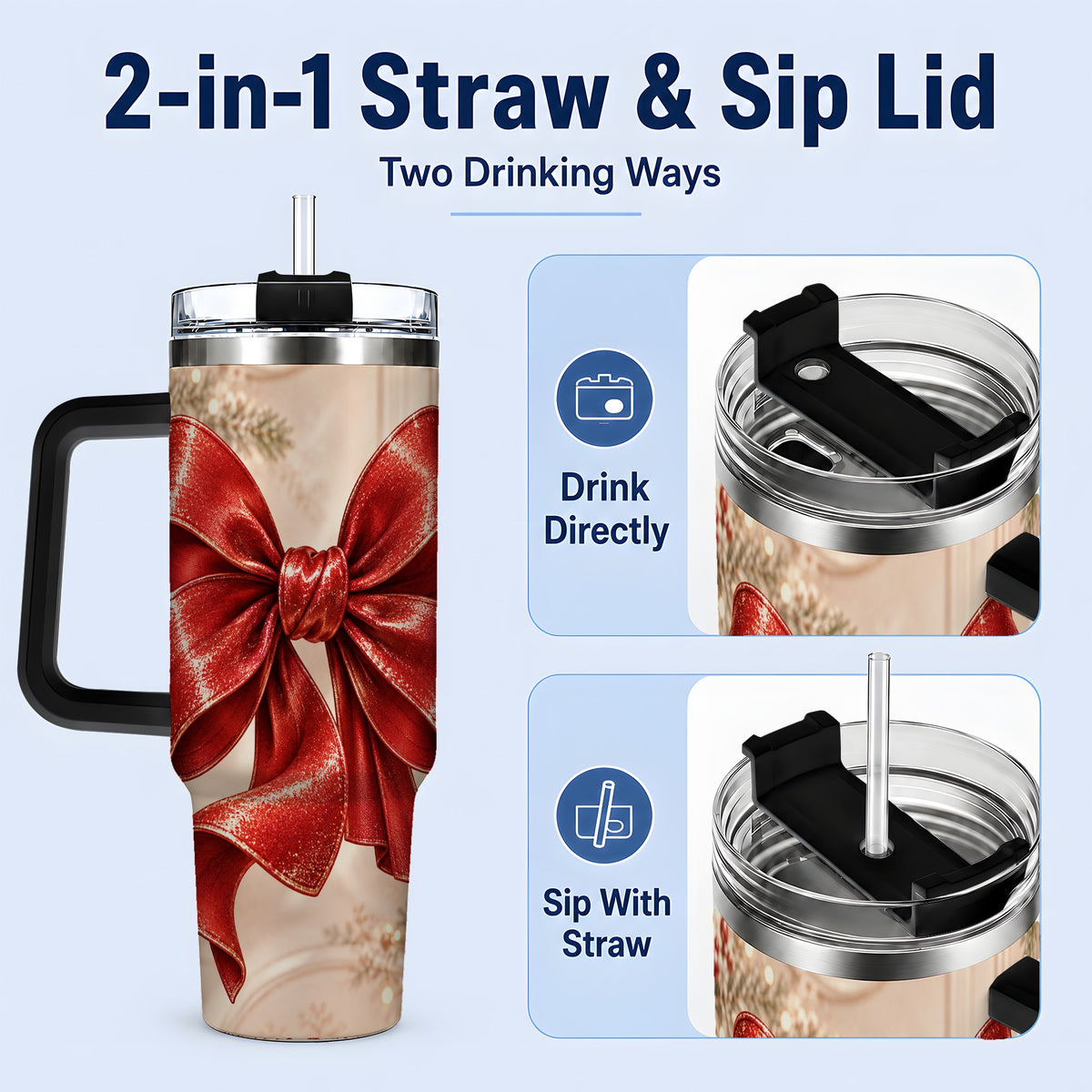 #pl[40oz|Black] Red Christmas Bow 40oz Tumbler, Elegant Festive Ribbon Design