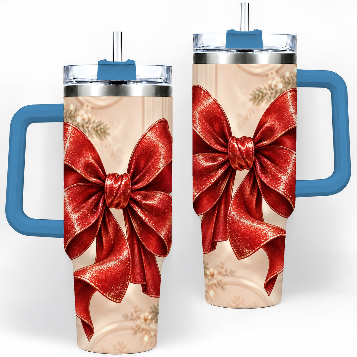#pl[40oz|Blue] Red Christmas Bow 40oz Tumbler, Elegant Festive Ribbon Design