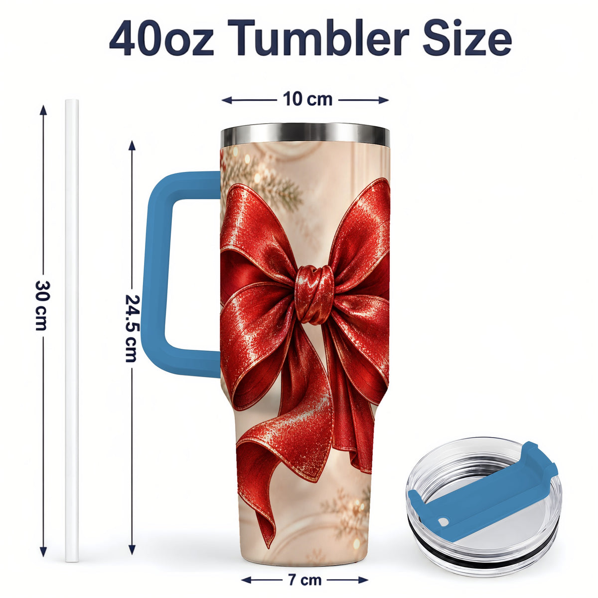 #pl[40oz|Blue] Red Christmas Bow 40oz Tumbler, Elegant Festive Ribbon Design