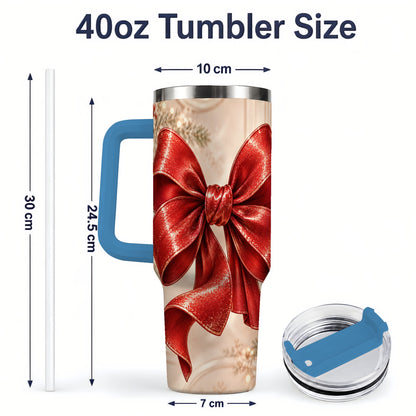 #pl[40oz|Blue] Red Christmas Bow 40oz Tumbler, Elegant Festive Ribbon Design