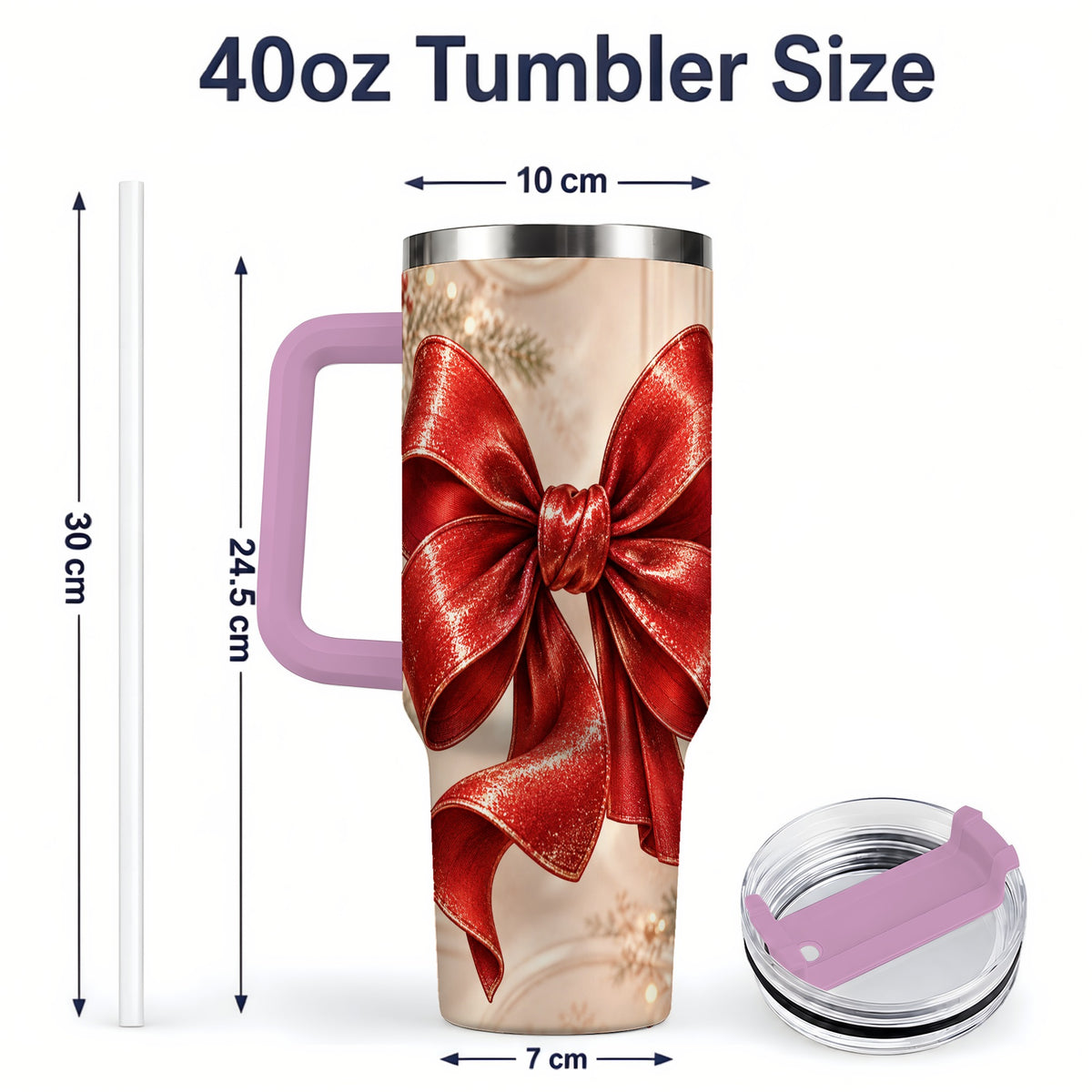 #pl[40oz|Pink] Red Christmas Bow 40oz Tumbler, Elegant Festive Ribbon Design