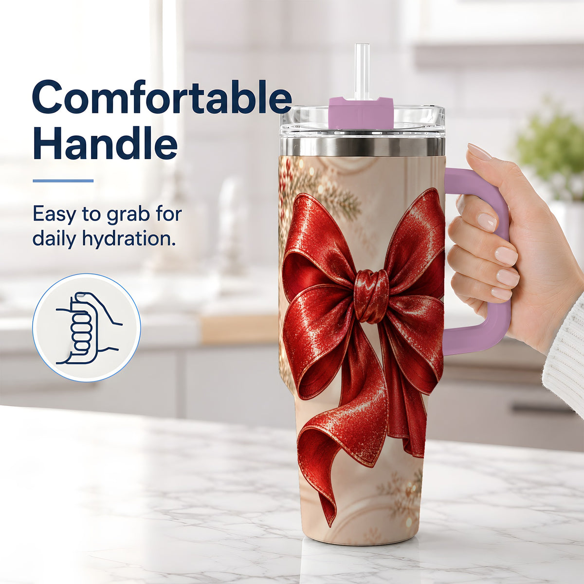 #pl[40oz|Pink] Red Christmas Bow 40oz Tumbler, Elegant Festive Ribbon Design