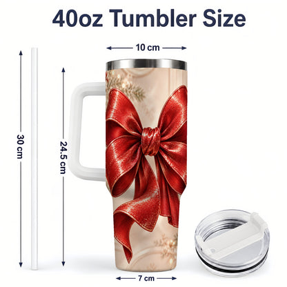 #pl[40oz|White] Red Christmas Bow 40oz Tumbler, Elegant Festive Ribbon Design