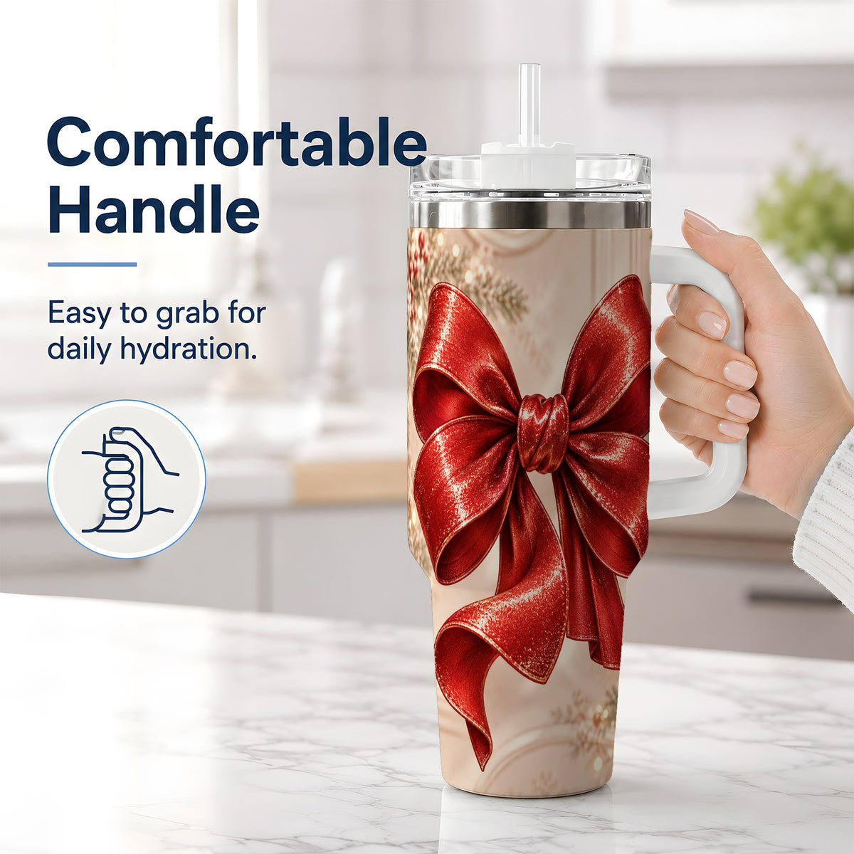 #pl[40oz|White] Red Christmas Bow 40oz Tumbler, Elegant Festive Ribbon Design