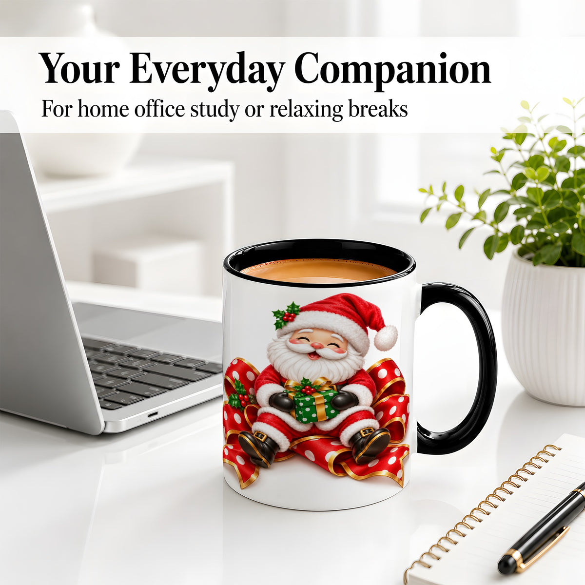 #pl[11oz|Black] Santa Claus Christmas Accent Mug, Ceramic Cup with Festive Artwork