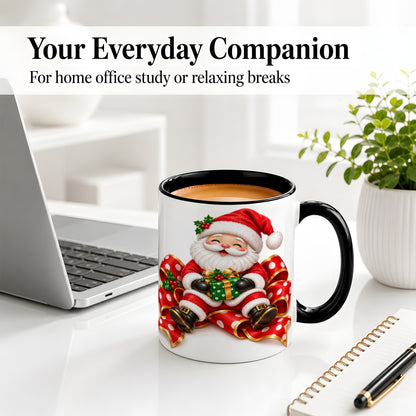 #pl[11oz|Black] Santa Claus Christmas Accent Mug, Ceramic Cup with Festive Artwork