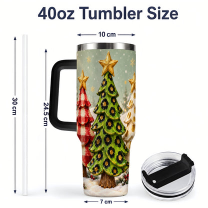 #pl[40oz|Black] Plaid Christmas Trees 40oz Tumbler, Festive Leopard Pattern Design