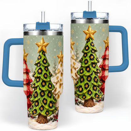#pl[40oz|Blue] Plaid Christmas Trees 40oz Tumbler, Festive Leopard Pattern Design
