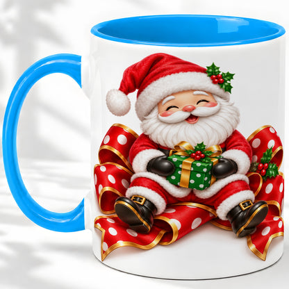 #pl[11oz|Blue] Santa Claus Christmas Accent Mug, Ceramic Cup with Festive Artwork