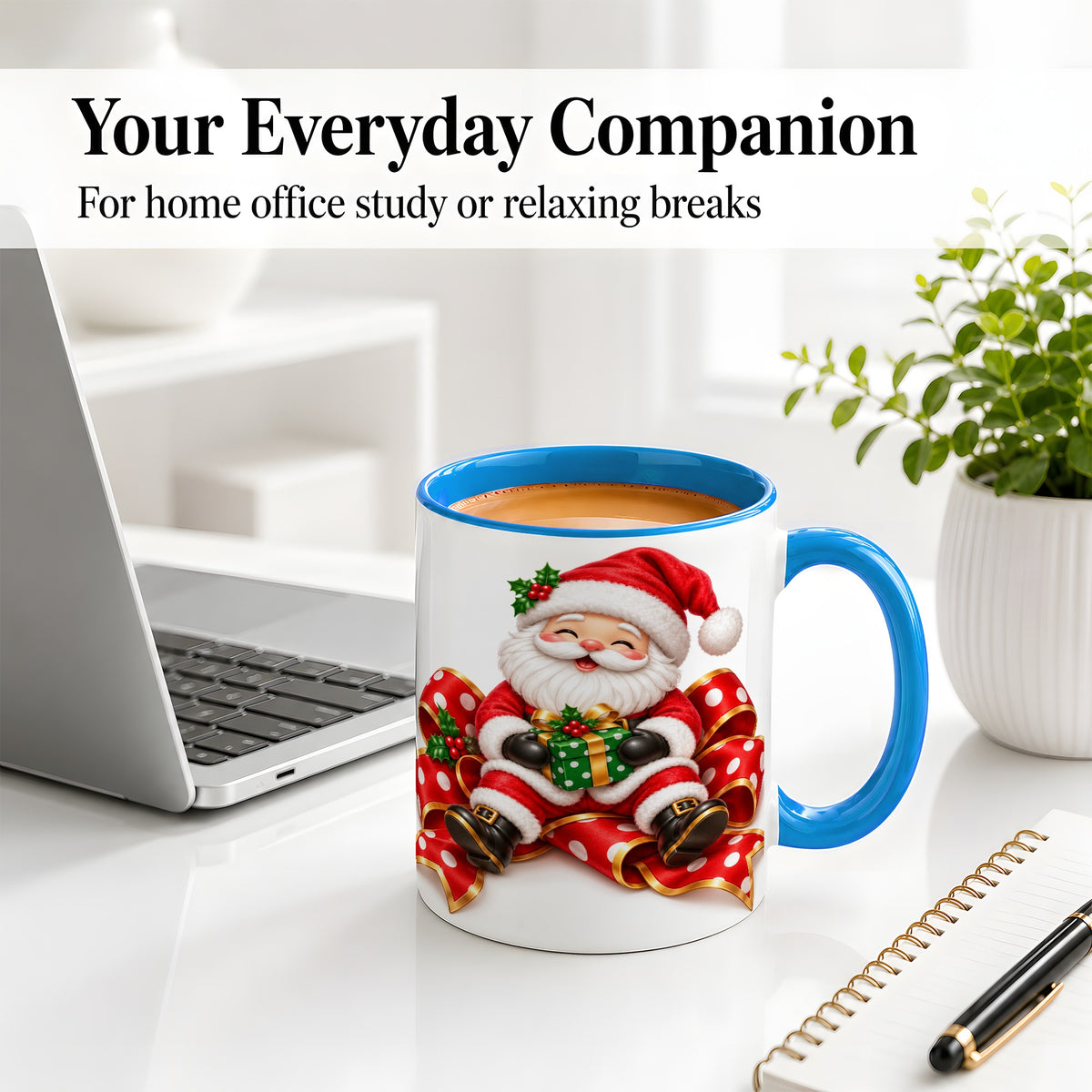 #pl[11oz|Blue] Santa Claus Christmas Accent Mug, Ceramic Cup with Festive Artwork