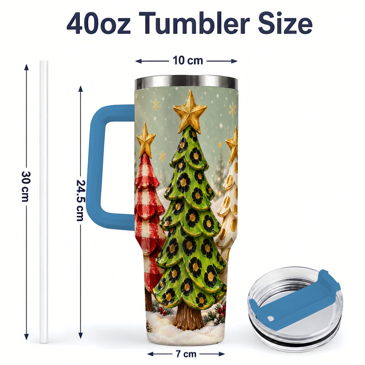 #pl[40oz|Blue] Plaid Christmas Trees 40oz Tumbler, Festive Leopard Pattern Design