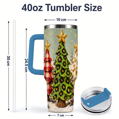 #pl[40oz|Blue] Plaid Christmas Trees 40oz Tumbler, Festive Leopard Pattern Design