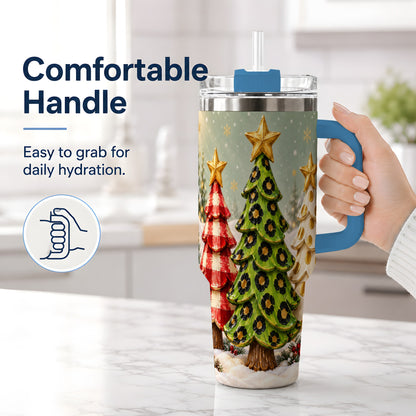 #pl[40oz|Blue] Plaid Christmas Trees 40oz Tumbler, Festive Leopard Pattern Design