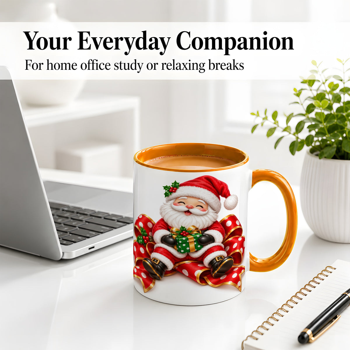 #pl[11oz|Orange] Santa Claus Christmas Accent Mug, Ceramic Cup with Festive Artwork