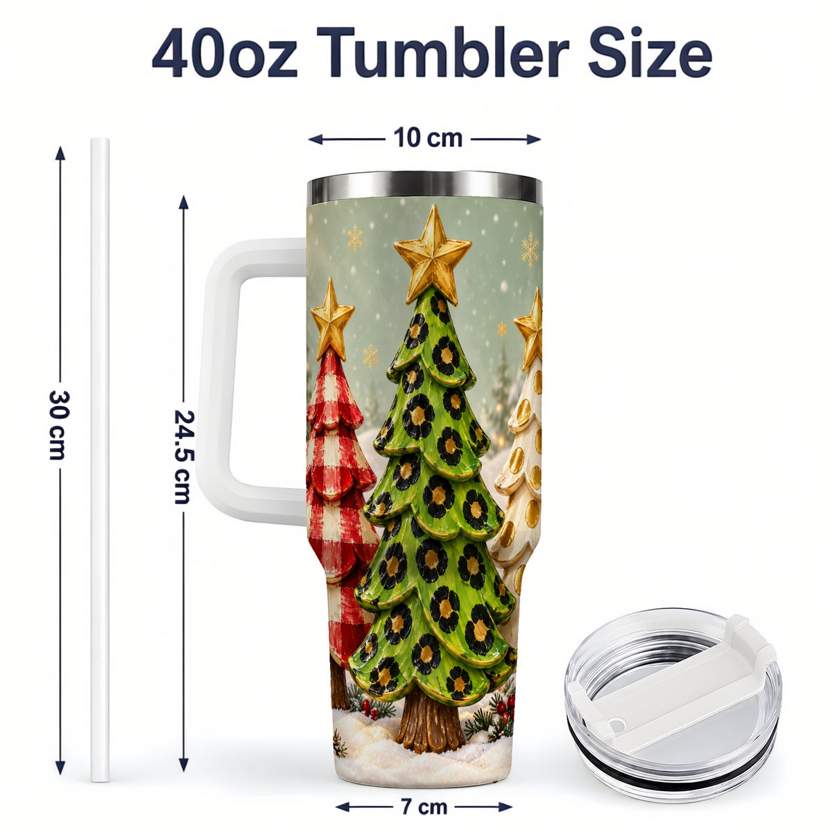 #pl[40oz|White] Plaid Christmas Trees 40oz Tumbler, Festive Leopard Pattern Design