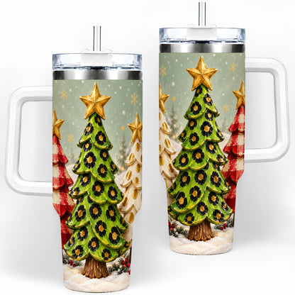 Plaid Christmas Trees 40oz Tumbler, Festive Leopard Pattern Design