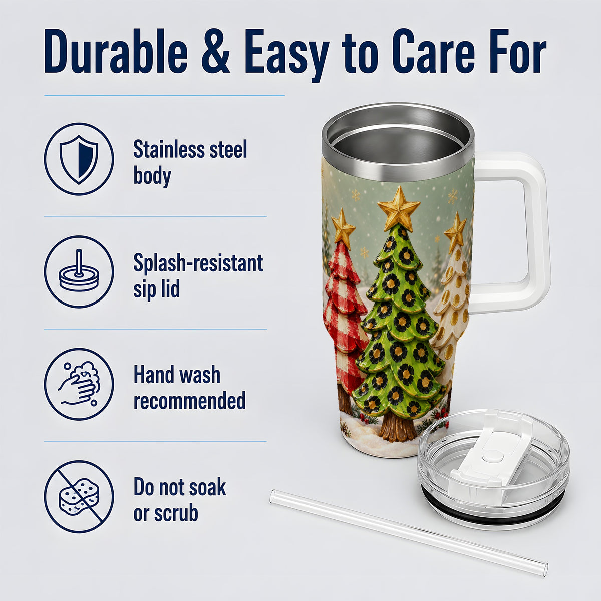 Plaid Christmas Trees 40oz Tumbler, Festive Leopard Pattern Design