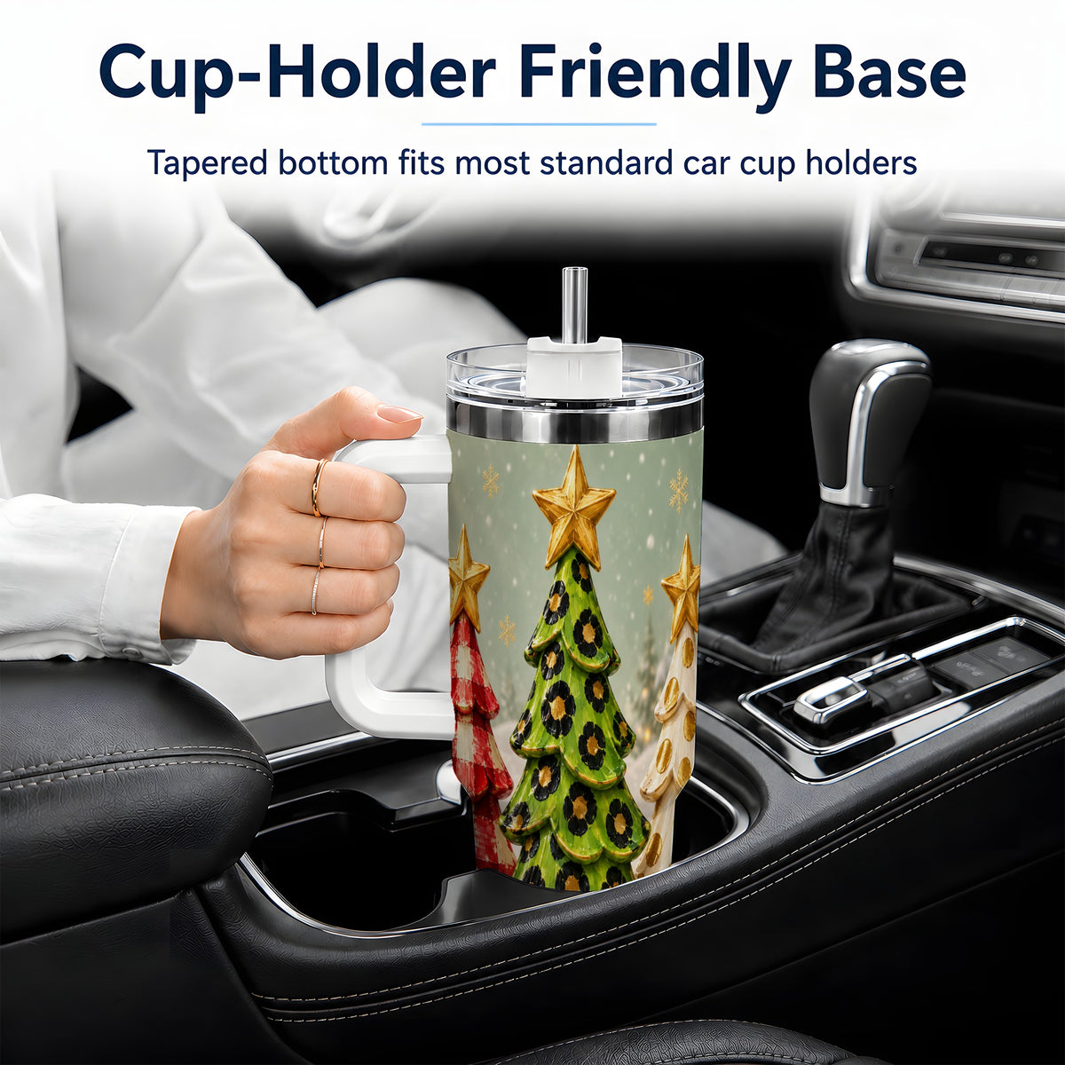 Plaid Christmas Trees 40oz Tumbler, Festive Leopard Pattern Design