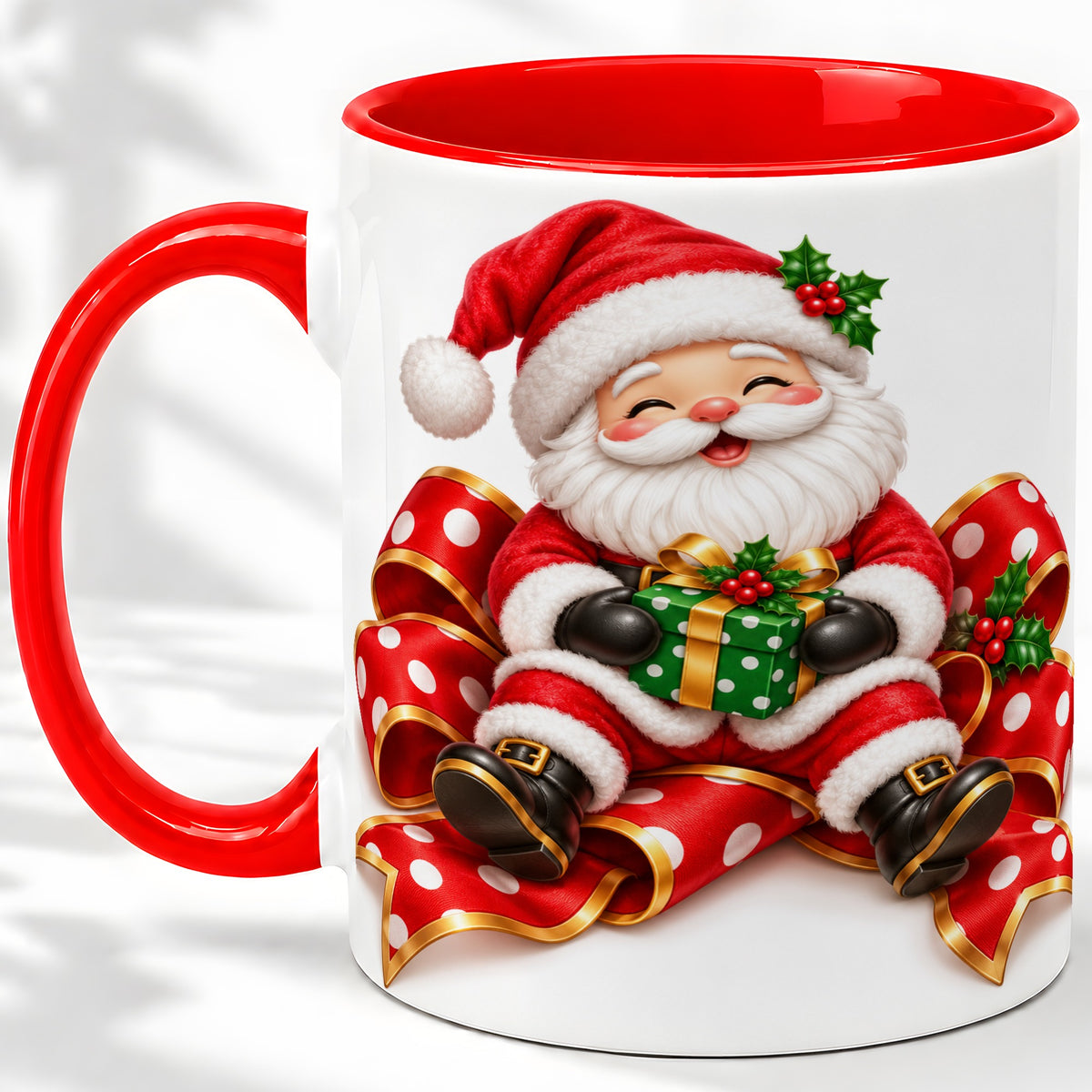 Santa Claus Christmas Accent Mug, Ceramic Cup with Festive Artwork