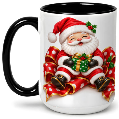 #pl[15oz|Black] Santa Claus Christmas Accent Mug, Ceramic Cup with Festive Artwork