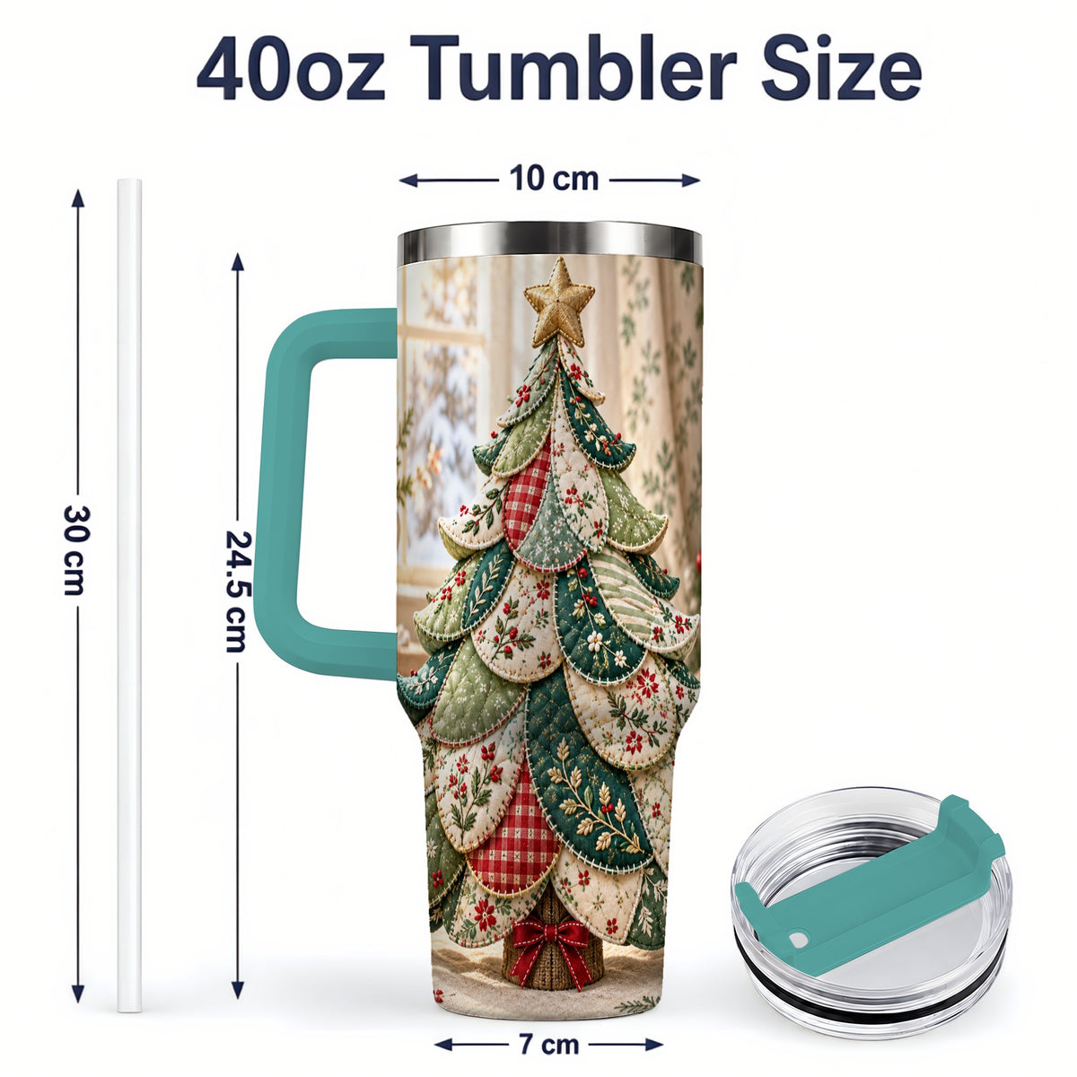 #pl[40oz|Green] Patchwork Christmas Tree 40oz Tumbler, Cozy Quilted Holiday Artwork