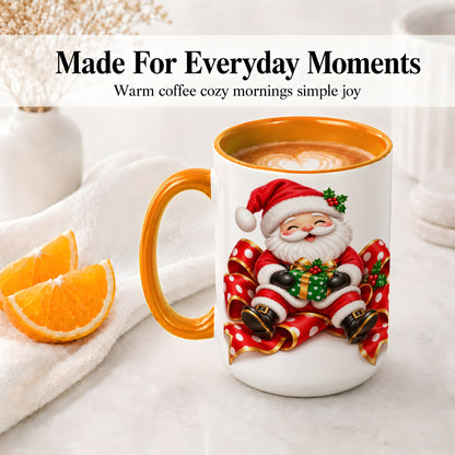 #pl[15oz|Orange] Santa Claus Christmas Accent Mug, Ceramic Cup with Festive Artwork