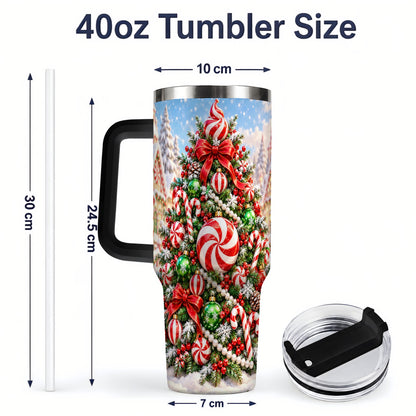 #pl[40oz|Black] Peppermint Christmas Tree 40oz Handled Tumbler, Candy Cane Design
