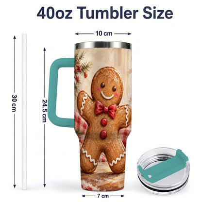 #pl[40oz|Green] Gingerbread Man 40oz Handled Tumbler, Festive Cookie Painting Art