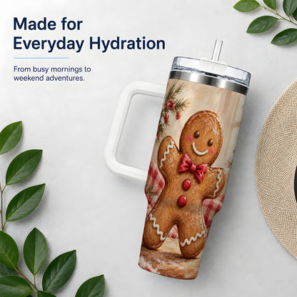 Gingerbread Man 40oz Handled Tumbler, Festive Cookie Painting Art