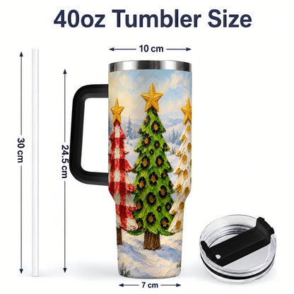 #pl[40oz|Black] Patterned Christmas Trees 40oz Handled Tumbler, Leopard Print Art