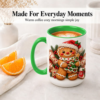 #pl[15oz|Green] Christmas Gingerbread Man Accent Mug, Ceramic Cup with Festive Art