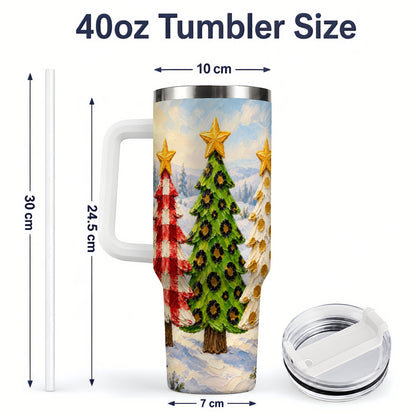 #pl[40oz|White] Patterned Christmas Trees 40oz Handled Tumbler, Leopard Print Art